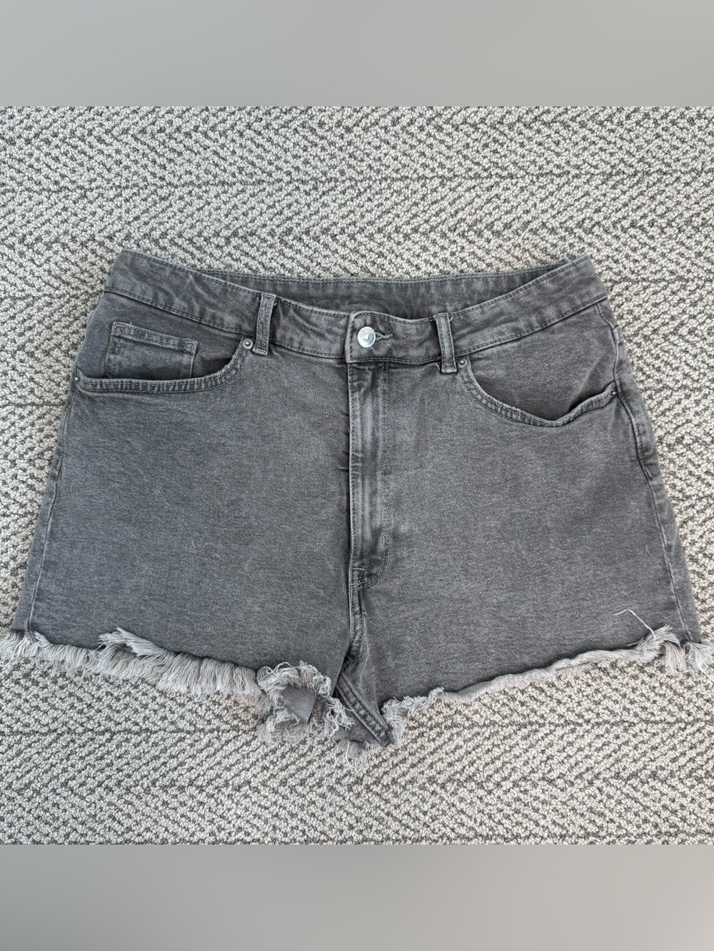 H&M Charcoal Frayed Hem Denim Shorts
